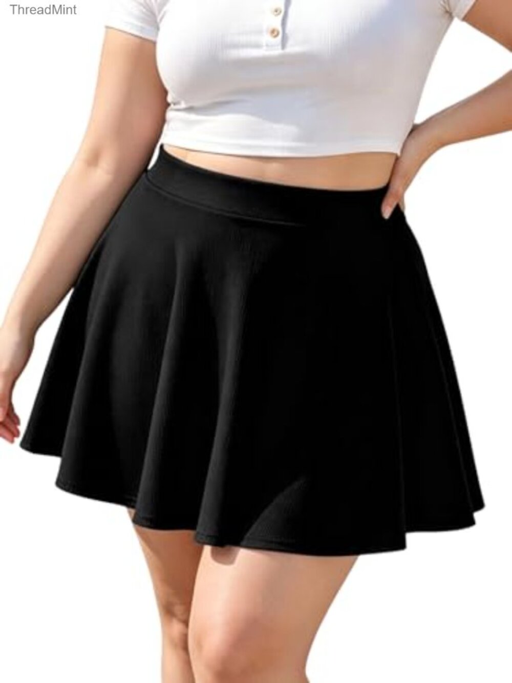 Plus Size High Waisted Stretchy Flowy Flared A-Line Skater Mini Skirt